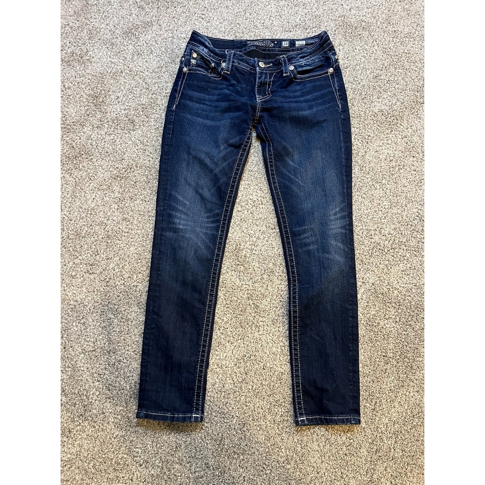 Miss Me Mid Rise Skinny Jeans women's Size 28 Beaded studded pockets rhinestones